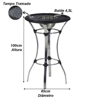4 Banquetas Haiti + Mesa Bistrô Alumínio Com Tampo Com Balde Tabaco