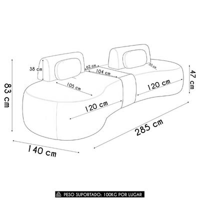 Sofá 4 Lugares 285cm Orgânico Com Mesa Mellanie Boucle Cru Z32 - Mpozenato