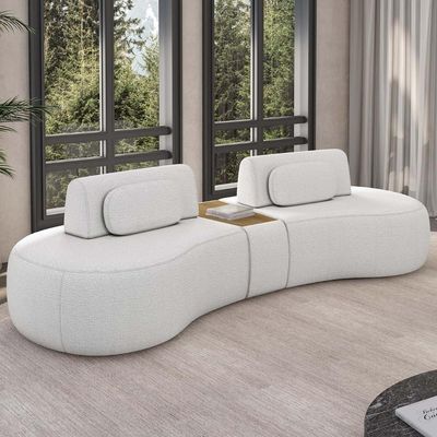 Sofá 4 Lugares 285cm Orgânico Com Mesa Mellanie Boucle Cru Z32 - Mpozenato