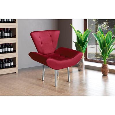Poltrona Rubi Giratória Com Apoio Para Os Braços Veludo Vermelho De Casa Decor Estofados