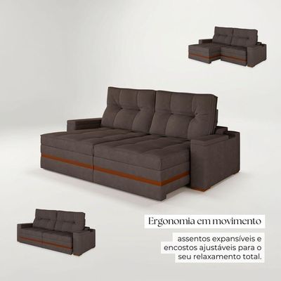 Sofá Retrátil Reclinável 4 Lugares Mônaco 1,96m Veludo Marrom
