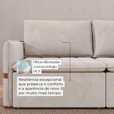 Sofá Cama Retrátil 4 Lugares Bárbara 2,20m Veludo Creme