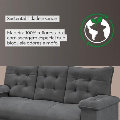Conjunto Sofá 3 E 2 Lugares Irlanda Veludo Cinza