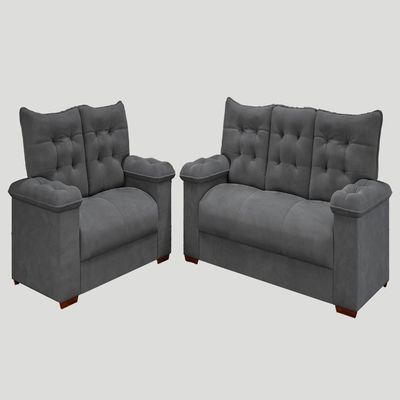 Conjunto Sofá 3 E 2 Lugares Irlanda Veludo Cinza