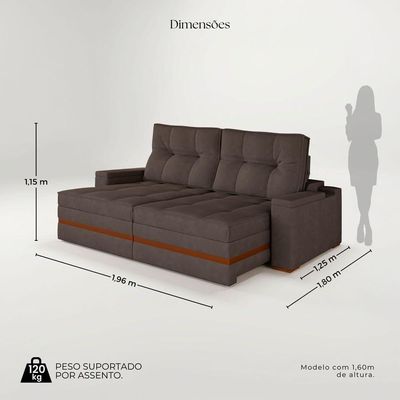 Sofá Retrátil Reclinável 4 Lugares Mônaco 1,96m Veludo Marrom