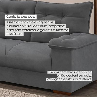 Conjunto Sofá 3 E 2 Lugares Irlanda Veludo Cinza