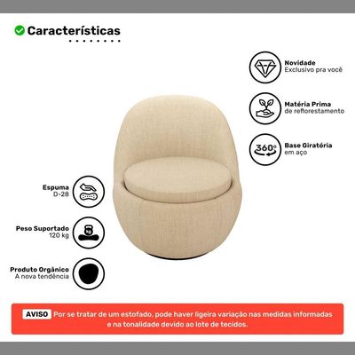 Kit 2 Poltronas Orgânicas Memphis Giratória Linho Bege Abmaza