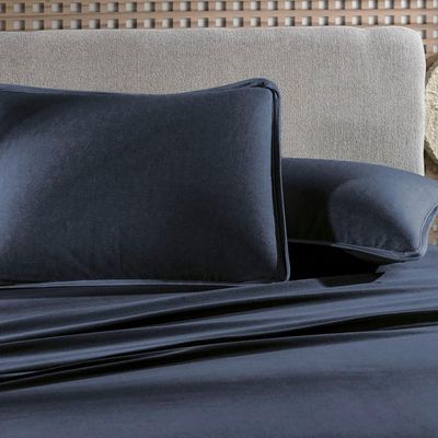 Jogo De Cama Altenburg Solteiro Malha Fio Penteado Azul Minimal