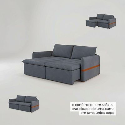 Sofá Cama Retrátil 4 Lugares Bárbara 2,60m Veludo Cinza