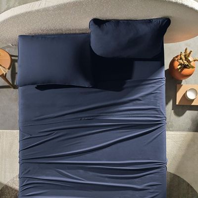 Jogo De Cama Altenburg Solteiro Malha Fio Penteado Azul Minimal