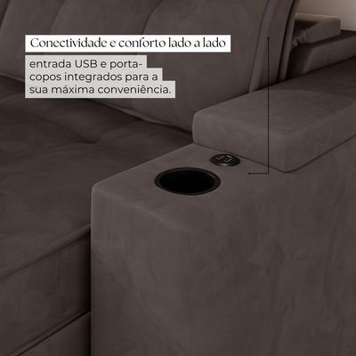 Sofá Retrátil Reclinável 4 Lugares Mônaco 1,96m Veludo Marrom