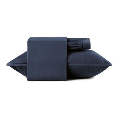 Jogo De Cama Altenburg Solteiro Malha Fio Penteado Azul Minimal