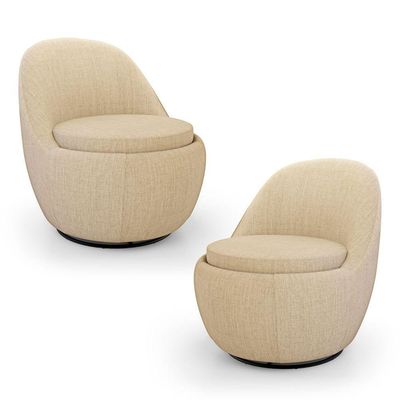Kit 2 Poltronas Orgânicas Memphis Giratória Linho Bege Abmaza