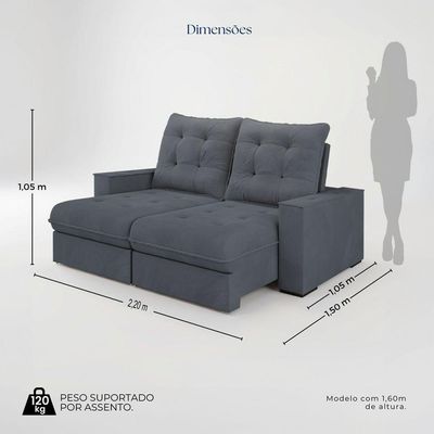 Sofá Retrátil Reclinável 5 Lugares Mônaco 2,76m Veludo Creme