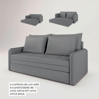 Sofá Cama Retrátil 3 Lugares Veneza 1,56m Linho Cinza