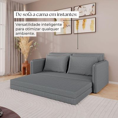 Sofá Cama Retrátil 3 Lugares Veneza 1,56m Linho Cinza