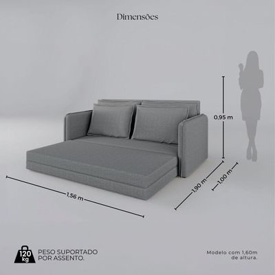 Sofá Cama Retrátil 3 Lugares Veneza 1,56m Linho Cinza