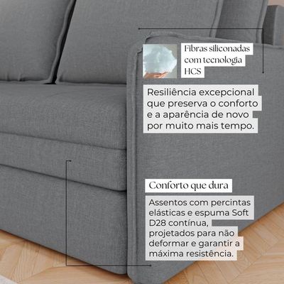Sofá Cama Retrátil 3 Lugares Veneza 1,56m Linho Cinza