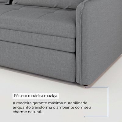 Sofá Cama Retrátil 3 Lugares Veneza 1,56m Linho Cinza
