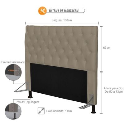 Cabeceira Casal Queen 160Cm Cristal Corino Areia - Js Móveis