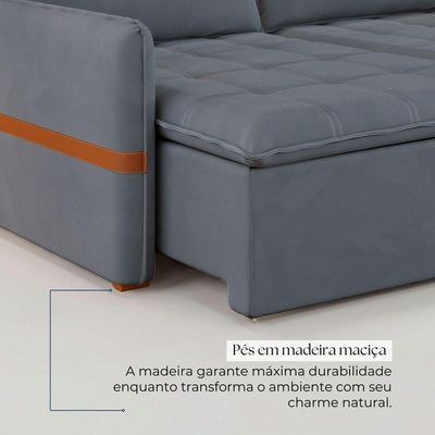 Sofá Cama Retrátil 4 Lugares Bárbara 2,60m Veludo Cinza