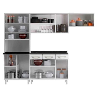 Armário De Cozinha Modulada Compacta De Aço 245cm Com Balcão Multimóveis Cr20528 Branco