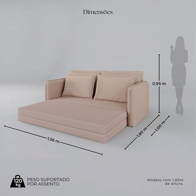 Sofá Cama Retrátil 3 Lugares Veneza 1,56m Linho Creme
