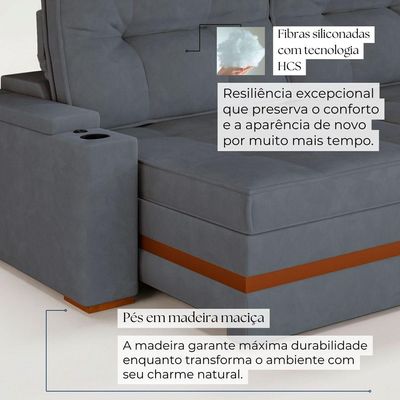Sofá Retrátil Reclinável 4 Lugares Mônaco 2,36m Veludo Cinza