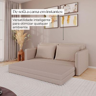 Sofá Cama Retrátil 3 Lugares Veneza 1,56m Linho Creme