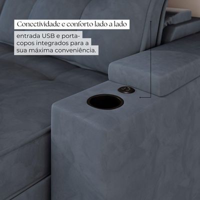 Sofá Retrátil Reclinável 4 Lugares Mônaco 2,36m Veludo Cinza
