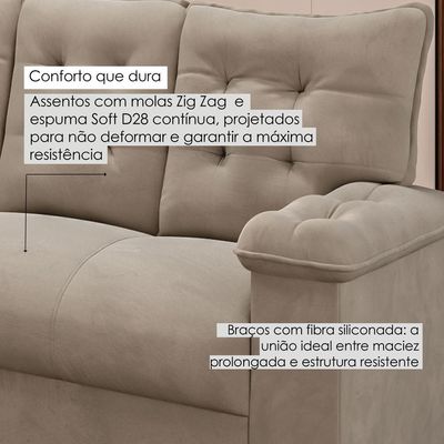 Sofá Cama Retrátil 4 Lugares Bárbara 2,60m Veludo Cinza