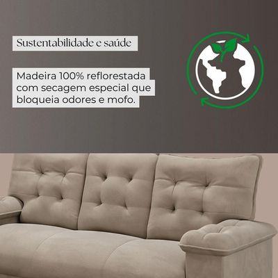 Sofá Cama Retrátil 4 Lugares Bárbara 2,60m Veludo Cinza