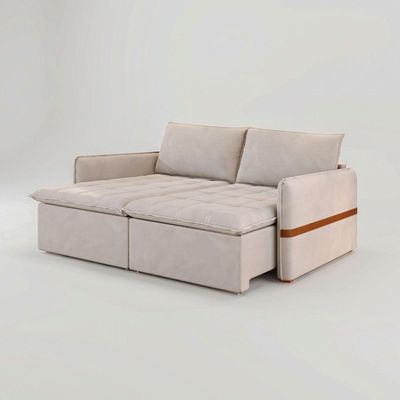 Sofá Cama Retrátil 3 Lugares Bárbara 1,80m Veludo Creme