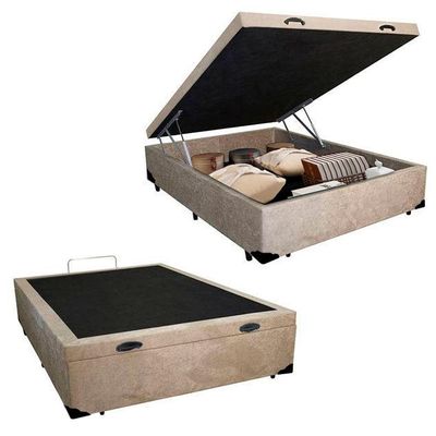Cama Box Baú Casal Suede Mega Cama Bege 138x188x45cm
