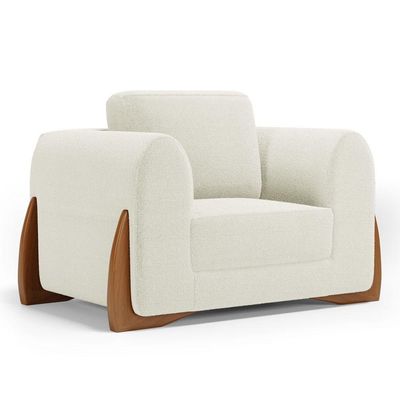 Kit 02 Poltronas Decorativas Bloom Para Sala De Estar Bouclê Off White Abmaza