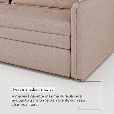 Sofá Cama Retrátil 3 Lugares Veneza 1,56m Linho Creme