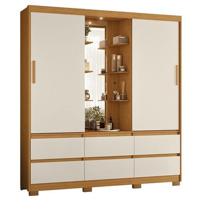 Guarda Roupa Solteiro Atena 2 Portas 6 Gavetas Flex Cinamomo-off White Com Led – Móveis Albatroz