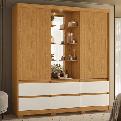 Guarda Roupa Solteiro Atena 2 Portas 6 Gavetas Flex Cinamomo-off White Com Led – Móveis Albatroz