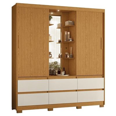 Guarda Roupa Solteiro Atena 2 Portas 6 Gavetas Flex Cinamomo-off White Com Led – Móveis Albatroz