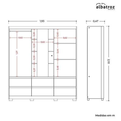 Guarda Roupa Solteiro Atena 2 Portas 6 Gavetas Flex Cinamomo-off White Com Led – Móveis Albatroz