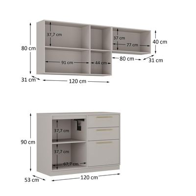 Armário De Cozinha Itatiaia Compacta 200cm Essence Fendi E Gris