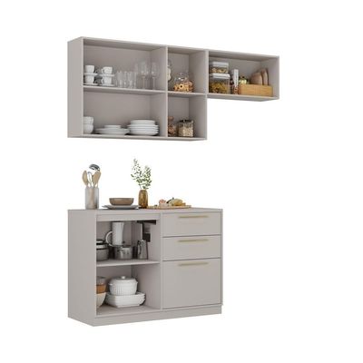 Armário De Cozinha Itatiaia Compacta 200cm Essence Fendi E Gris