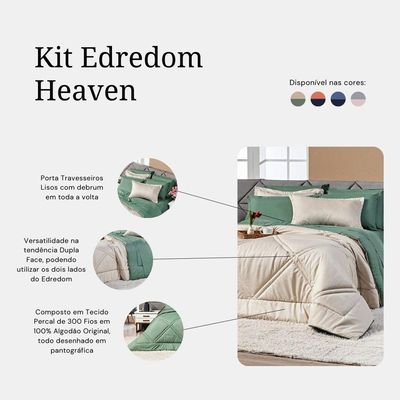 Kit Edredom Liso Solteiro Heaven Dupla Face Com Fronha 02 Peças Tecido Percal 300 Fios 100% Algodão