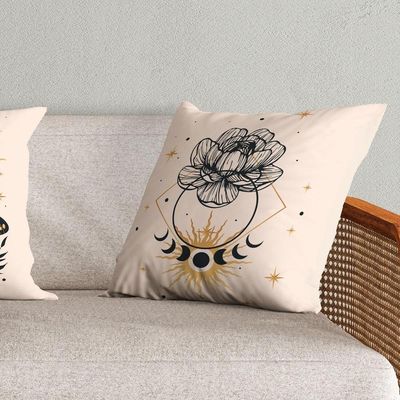 Kit Trio De Almofadas Cheias Fases Da Lua Estampadas Em Veludo Suede 45cm X 45cm Cor Bege