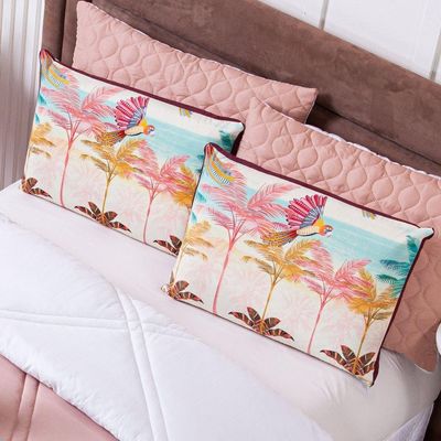 Kit Edredom Casal Padrão Verano Com Almofadas Estampadas 07 Peças - Dupla Face Percal 300 Fios