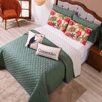 Kit Cobre Leito Colcha Queen Com Almofadas Estampadas 7 Peças Dupla Face Percal 300 Fios Matelado