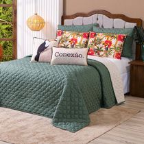 Kit Cobre Leito Colcha Queen Com Almofadas Estampadas 7 Peças Dupla Face Percal 300 Fios Matelado