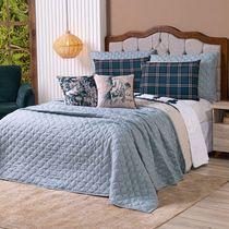 Kit Cobre Leito Colcha Queen Com Almofadas Estampadas 07 Peças - 300 Fios Matelado, Verde