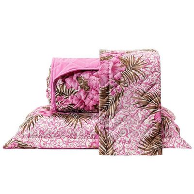 Kit Cobre Leito Colcha Queen Estampado Dupla Face Com Fronhas 03 Peças - Percal Algodão 120 Fios