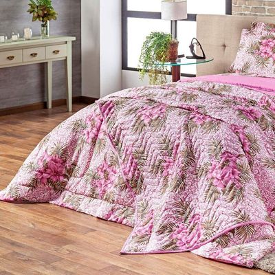 Kit Cobre Leito Colcha Queen Estampado Dupla Face Com Fronhas 03 Peças - Percal Algodão 120 Fios